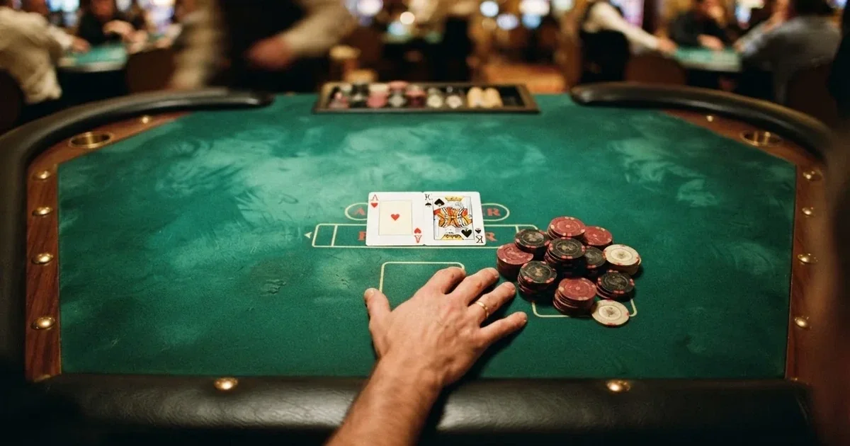 Upplyst spelbord med kort, sett ovanifrån — casinon med jackpot i sverige