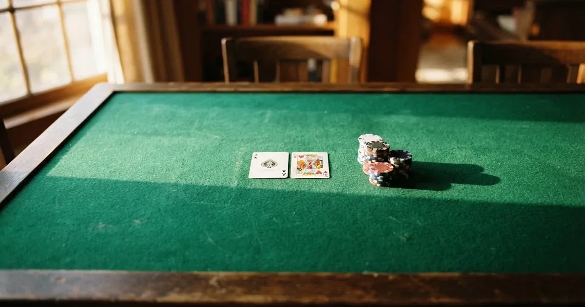 Upplyst spelbord med kort, sett ovanifrån — casinon med slots i sverige